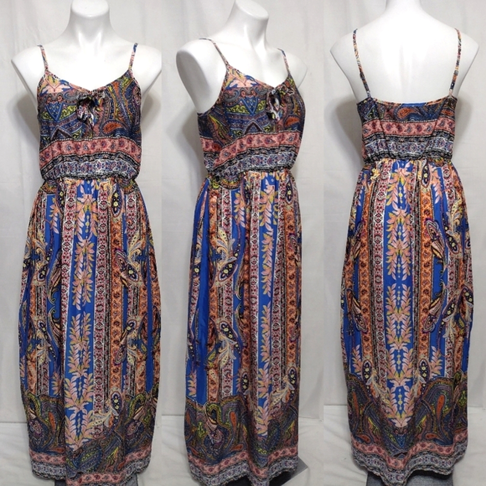 Runway Story Spaghetti Strap Maxi Dress Large Adjustable Tie Front Elegant Chic